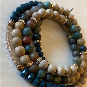 Hand Crafted Brown and Blue Necklace with Multi-Strand Design